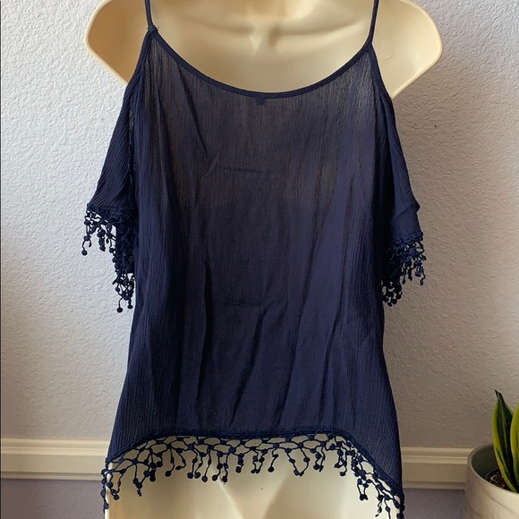 Navy Cold Shoulder Top - Picture 3 of 3